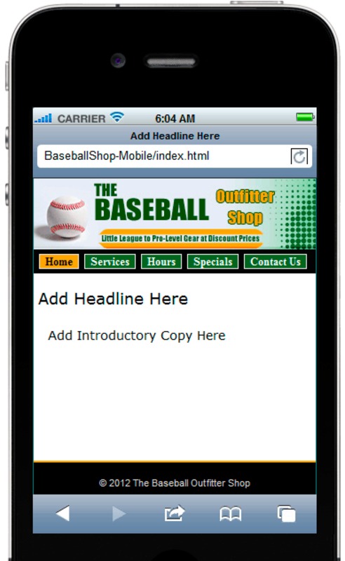 Product picture Baseball Shop Mobile Site Template 